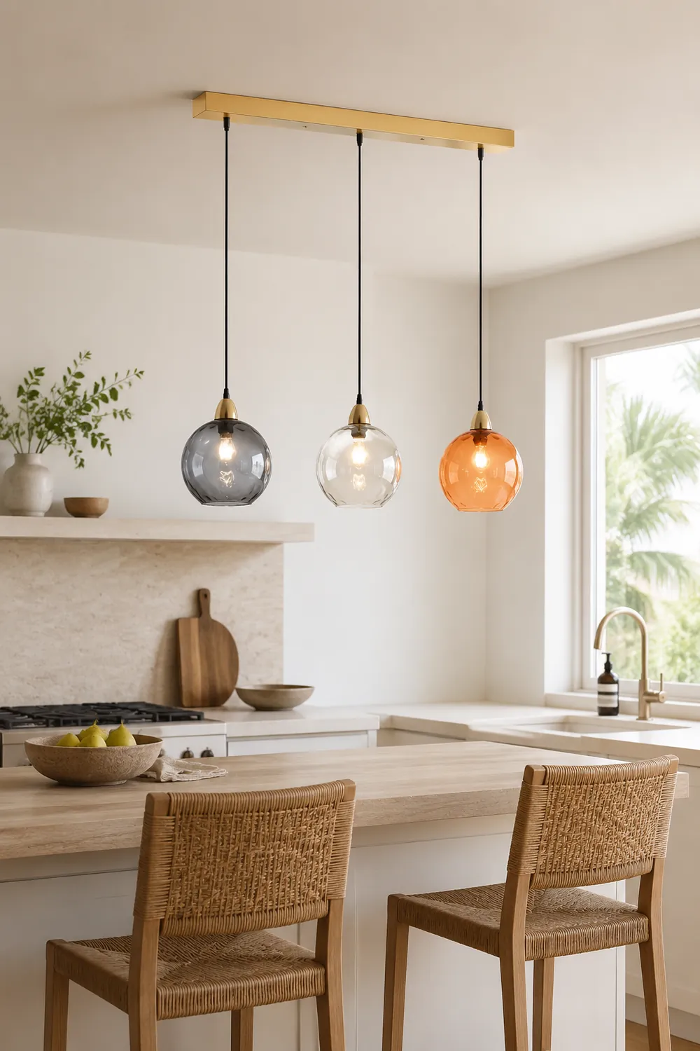 Hailie Pendelleuchte aus buntem Glas, 3 flammig - Lumpaz