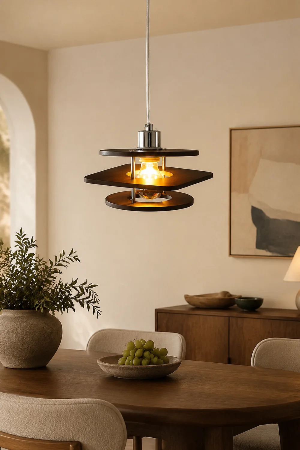 Retro Walnut Indoor Pendant Light For Dining Room - Lumpaz