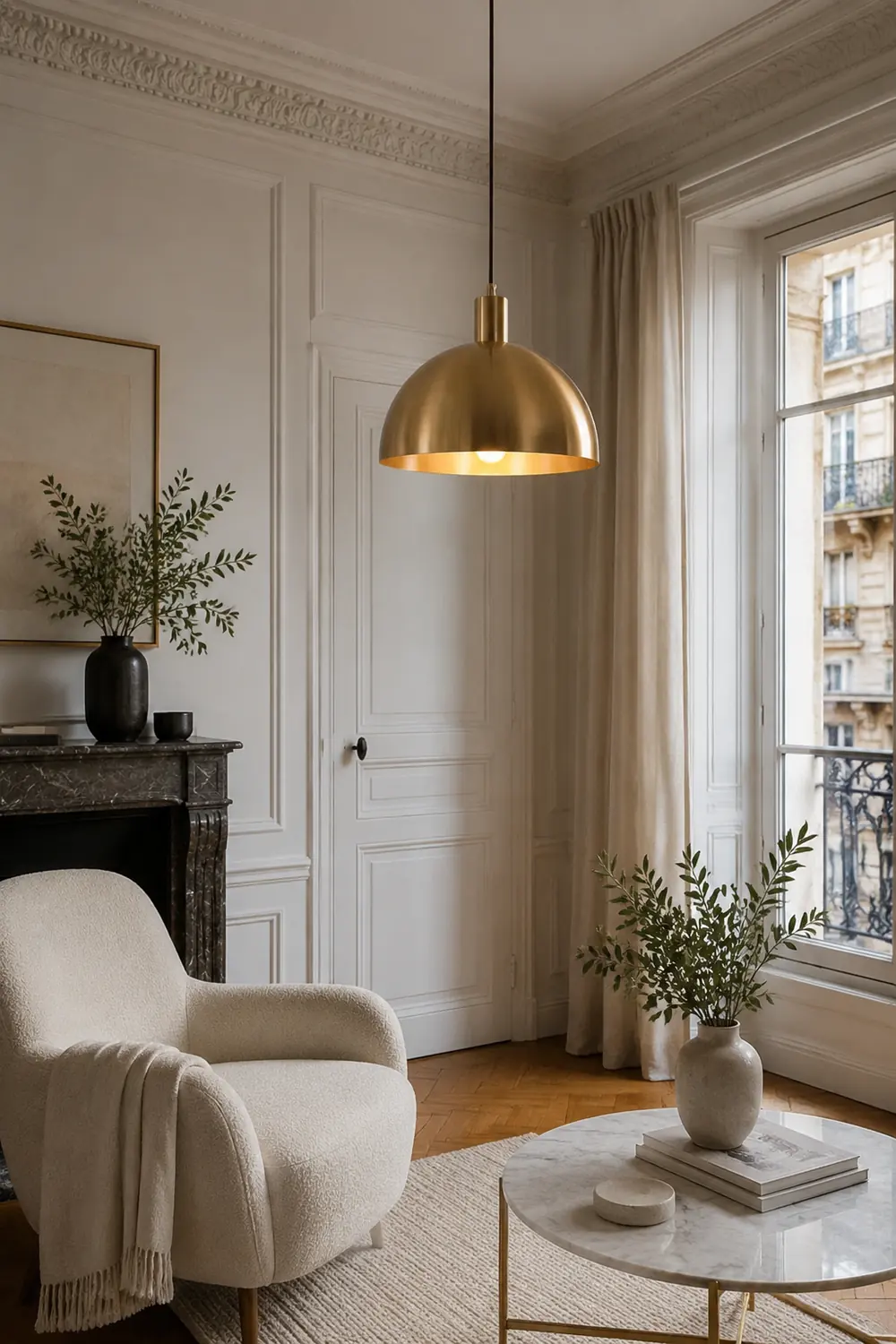Mid-Century Modern Brass Dome Hanging Pendant Light - Lumpaz