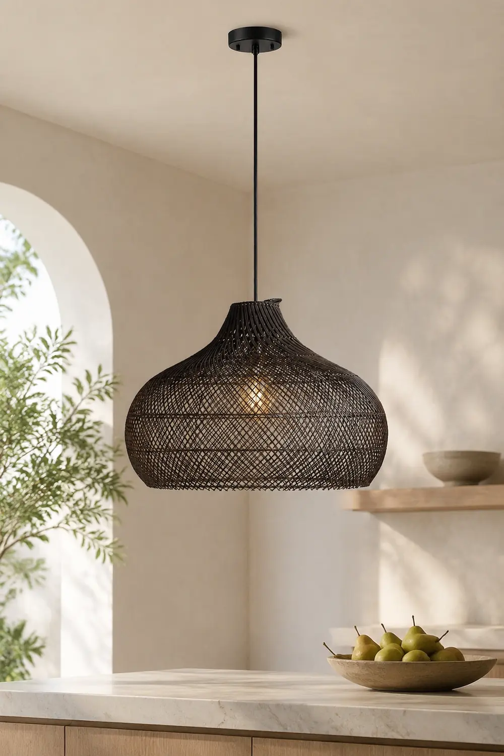 Modern Rattan Handwoven Island Pendant Light - Lumpaz