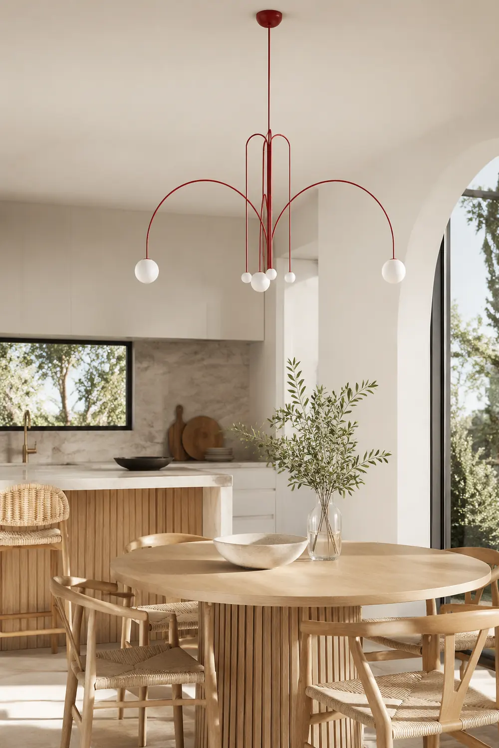 Red Art Deco Long Line Type Metal Pendant Light - Lumpaz