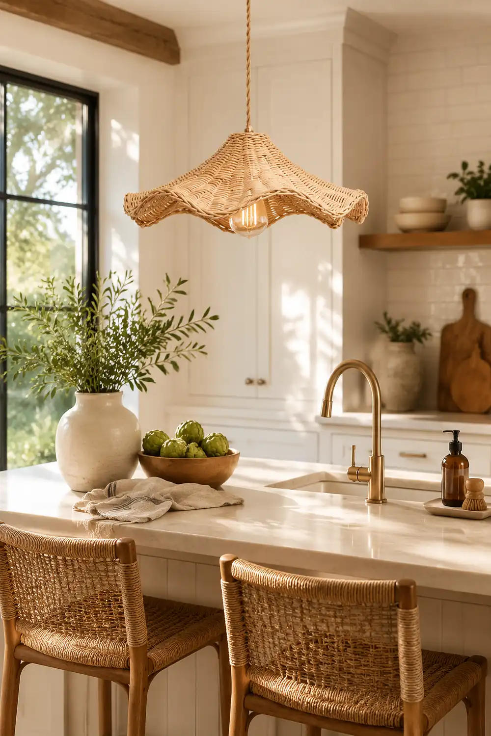 Boho Wicker Rattan Farmouse Pendant Light - Lumpaz