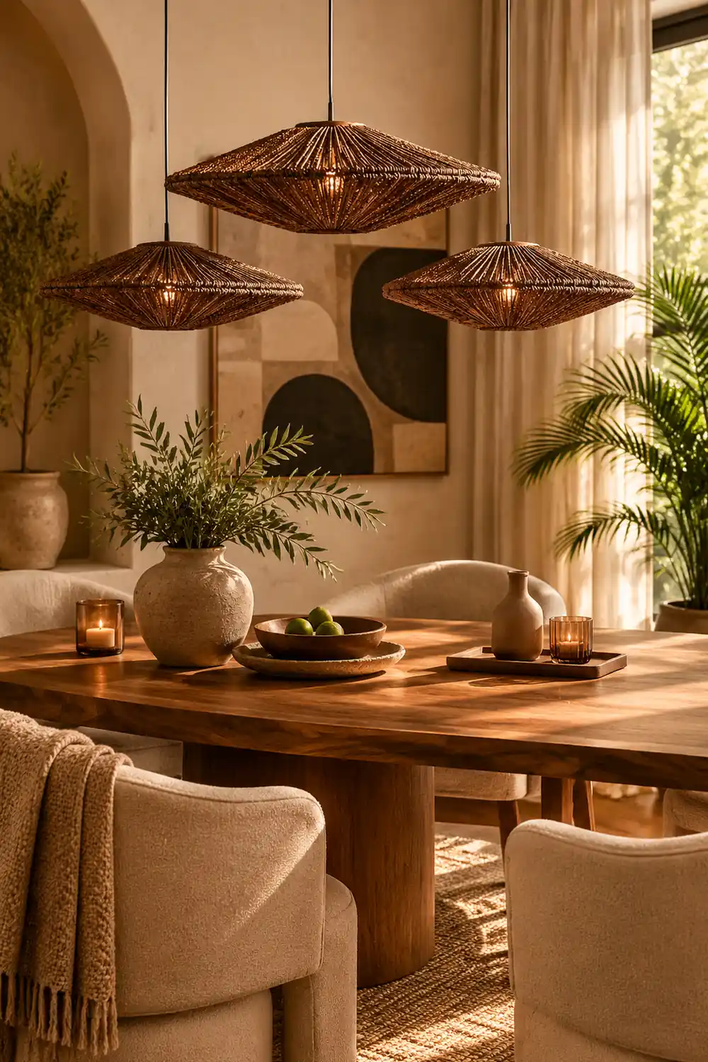 Rustic Rattan Brown Pendant Lights - Lumpaz