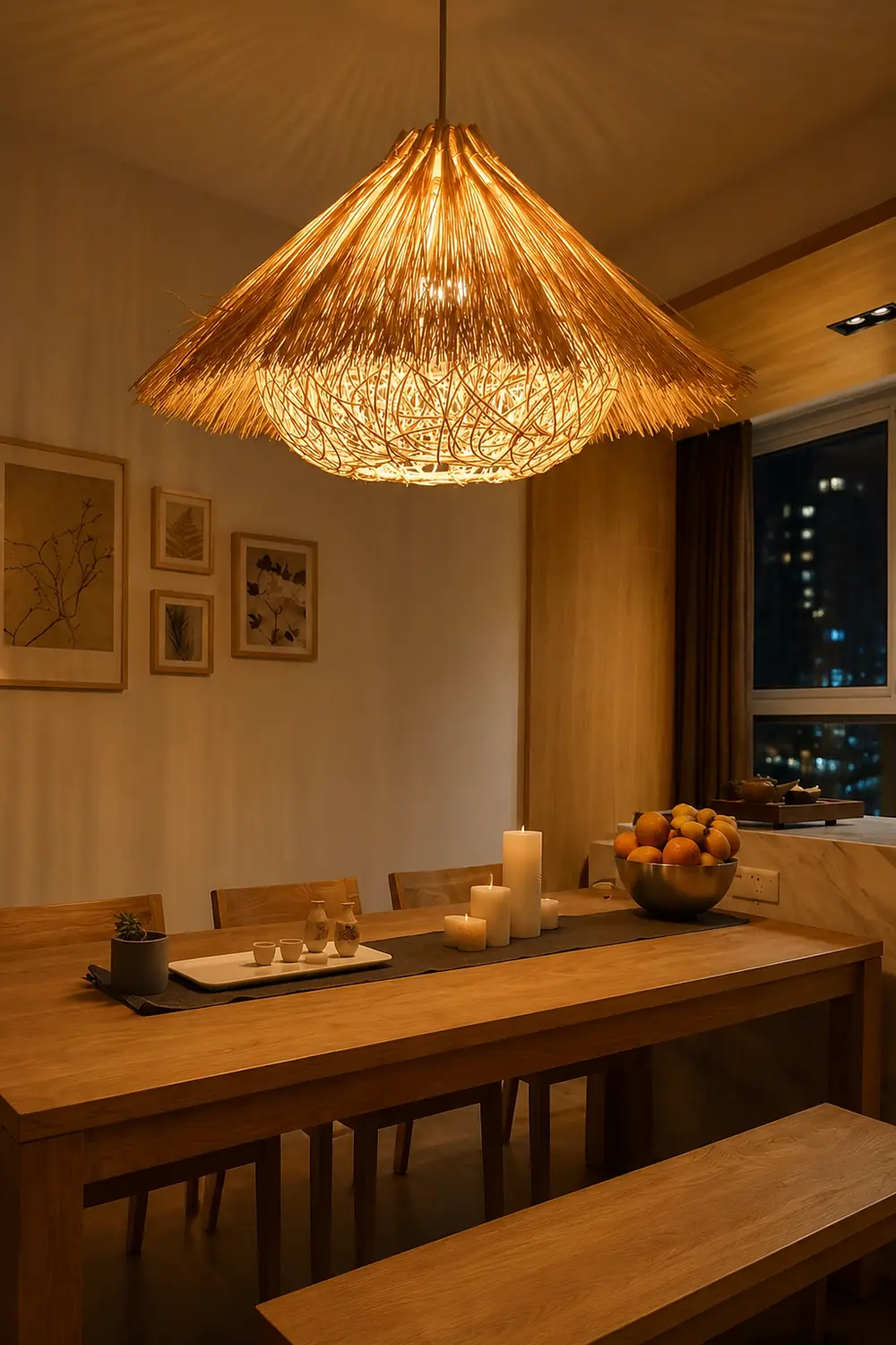 Muto Boho Handgeflochtene Pendelleuchte aus Rattan für Esszimmer - Lumpaz
