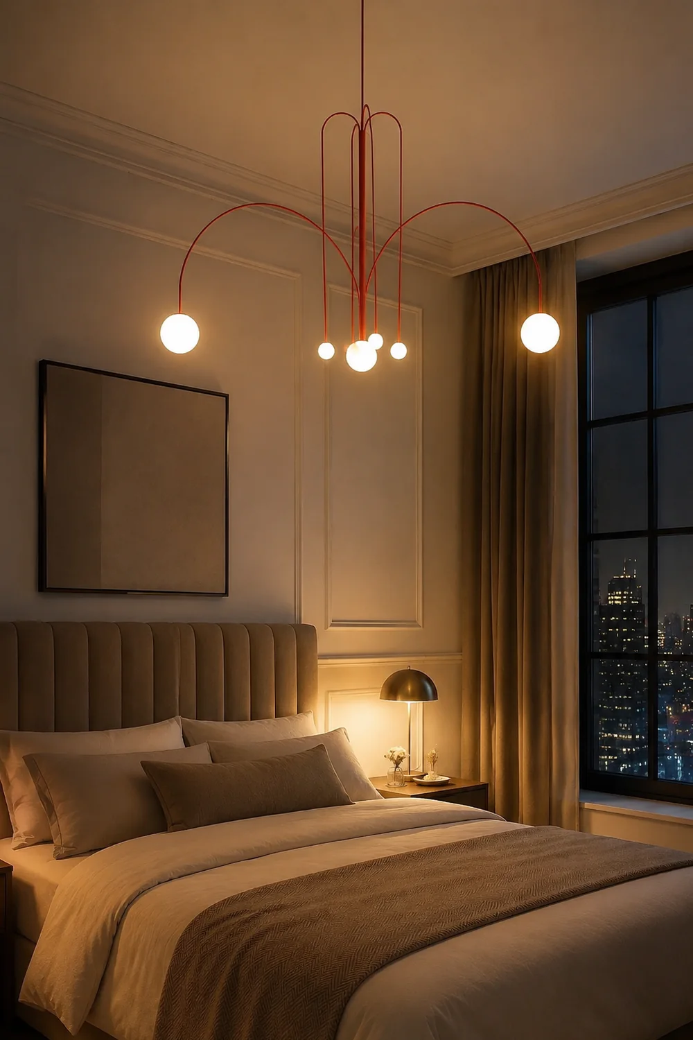 Red Art Deco Long Line Type Metal Pendant Light - Lumpaz