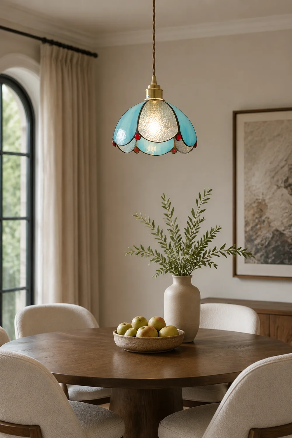 Vintage Stained Glass Dome Tiffany Pendant Light - Lumpaz