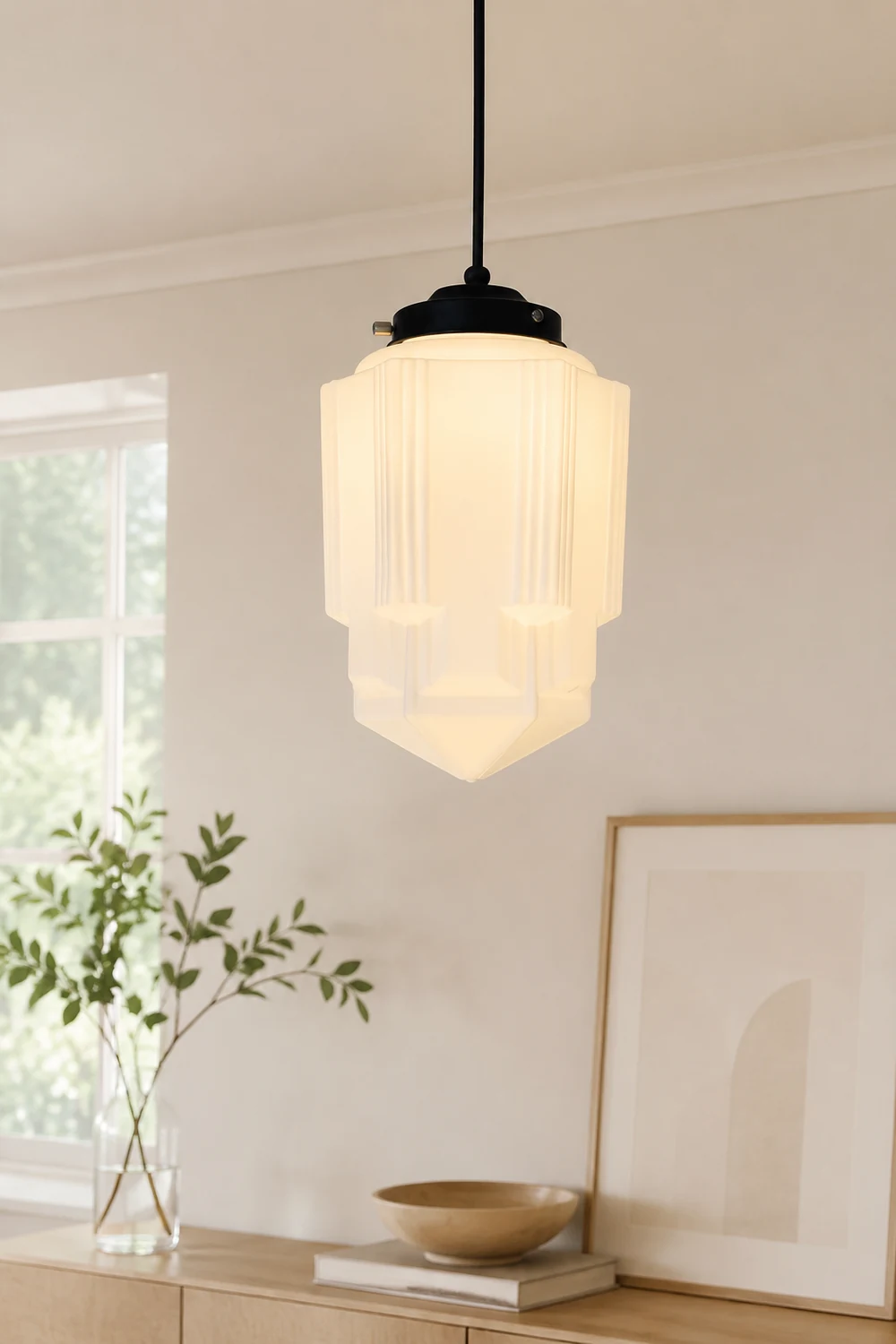 Retro Milk White Glass Geometric Jar Pendant Light - Lumpaz