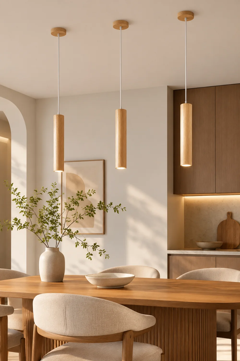 Moderne Einfache LED Pendelleuchte aus Holz für Esszimmer, Restaurant - Lumpaz