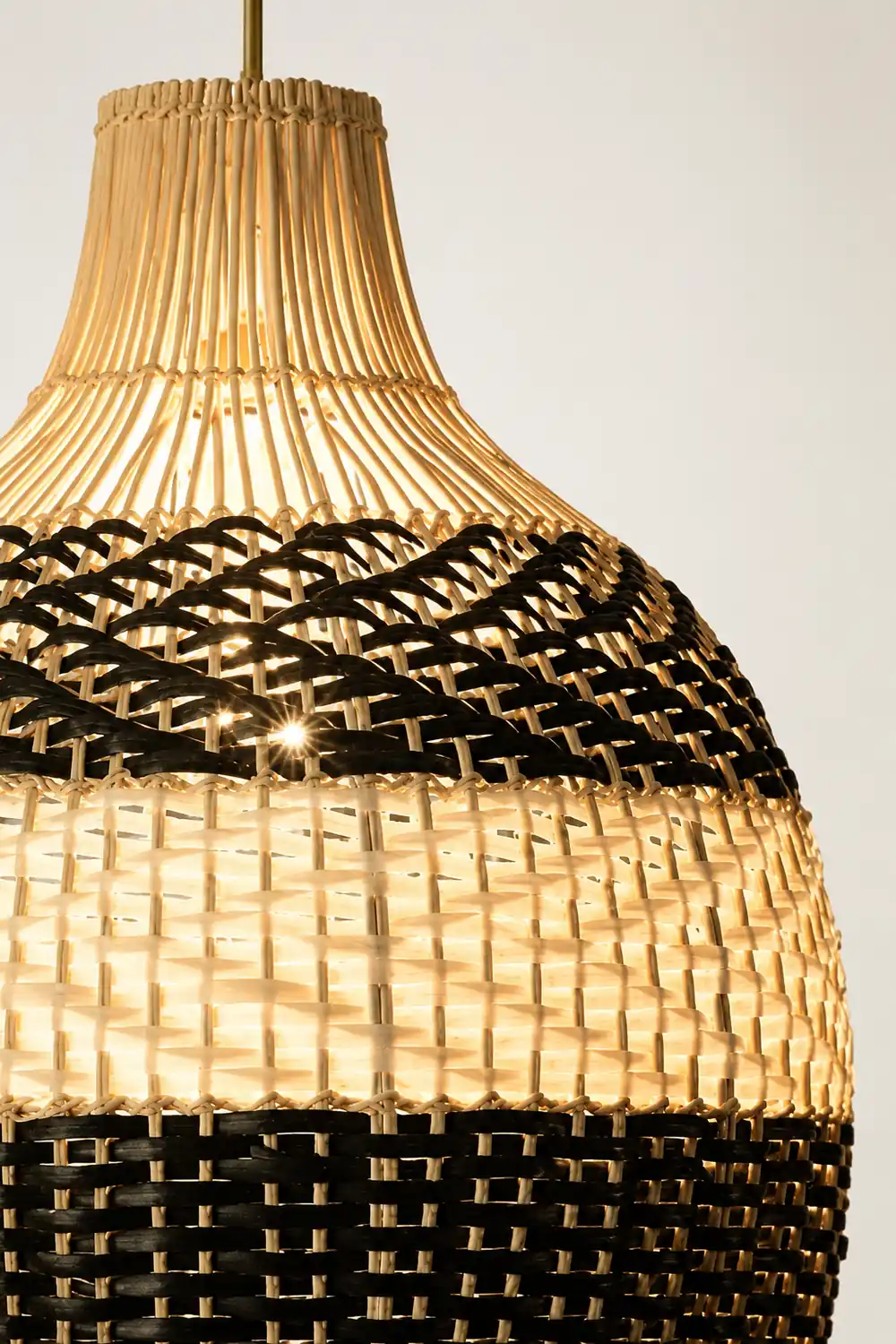 Vintage Rattan Handwoven White and Black Pendant Light - Lumpaz