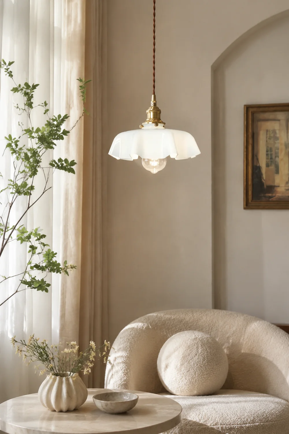 Modern Romantic Small Glass Ribbon Edge Pendant Light For Living Room - Lumpaz