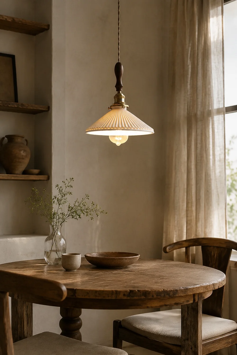 Modern Ceramics Retro Pleated Pendant Light For Living Room - Lumpaz