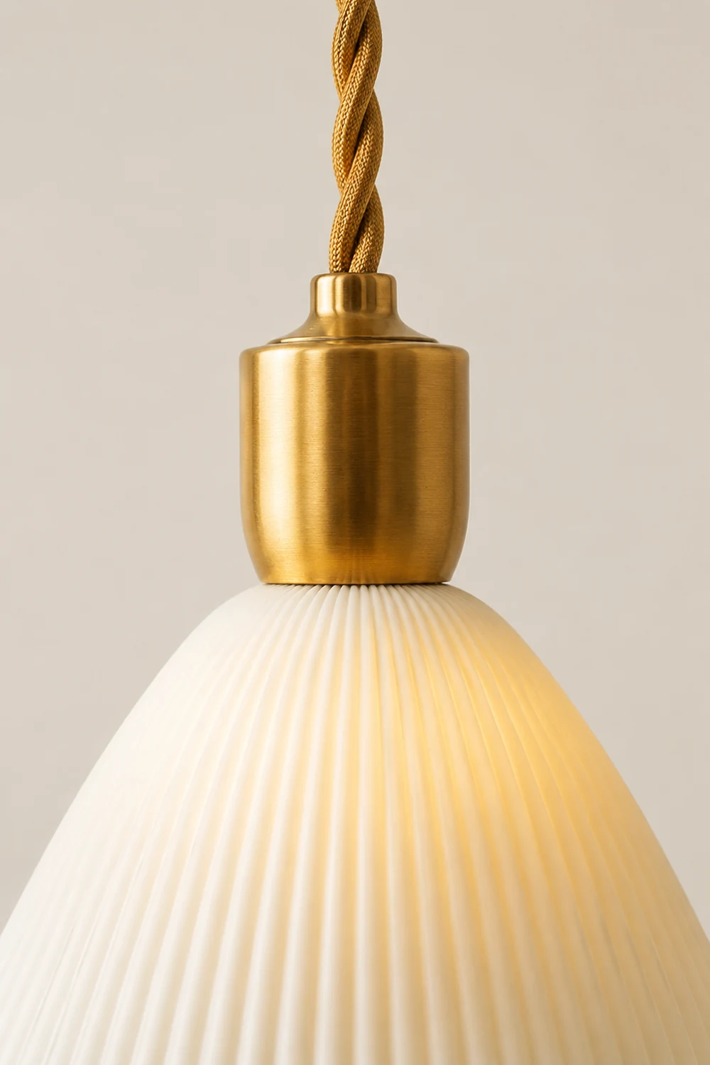 Retro Pleated Ceramic Brass Cocoon Pendant Lamp - Lumpaz