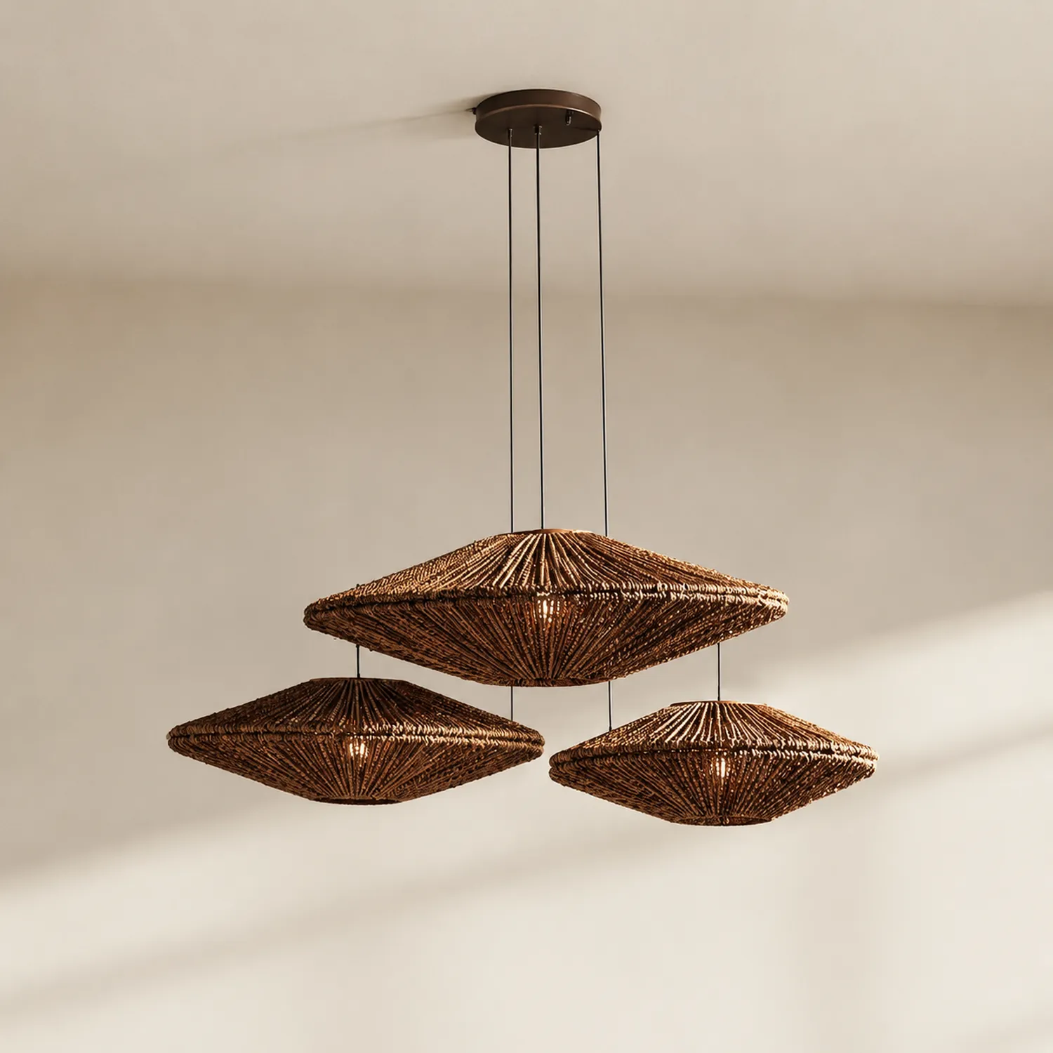 Rustic Rattan Brown Pendant Lights - Lumpaz