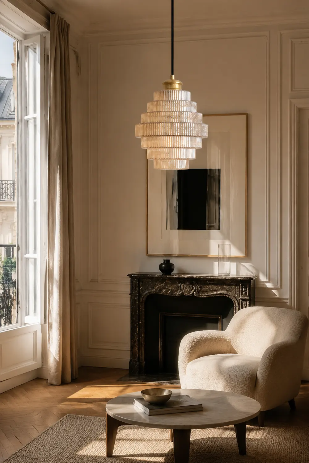 Antique Stripped Glass Brass Pendant Light - Lumpaz