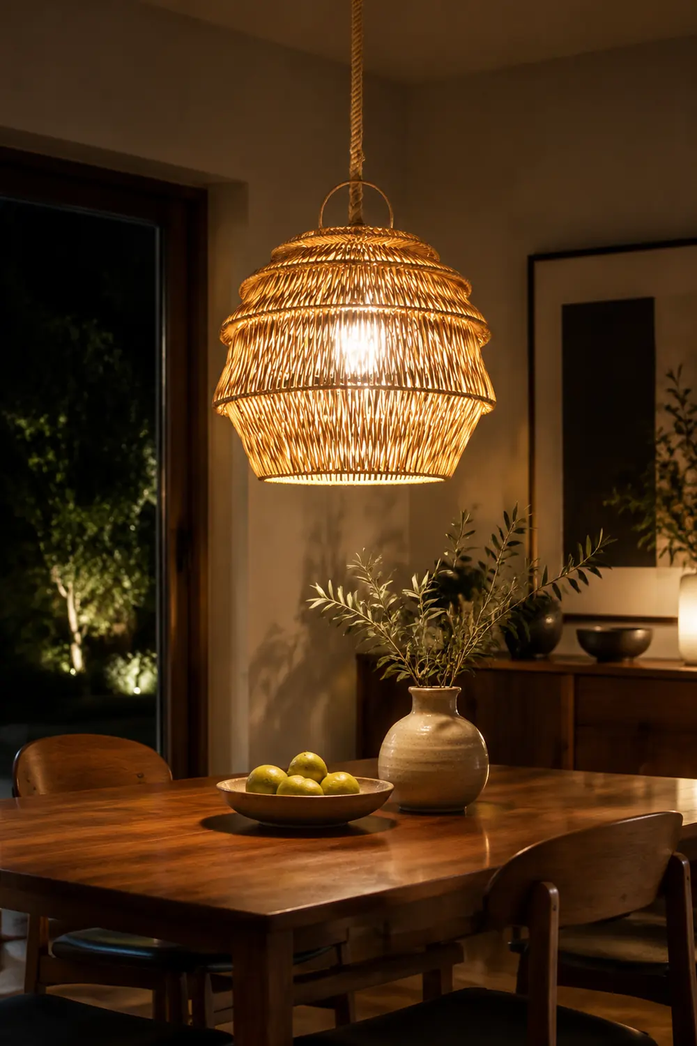 Retro Rattan Basket Pendant Light For Living Room - Lumpaz