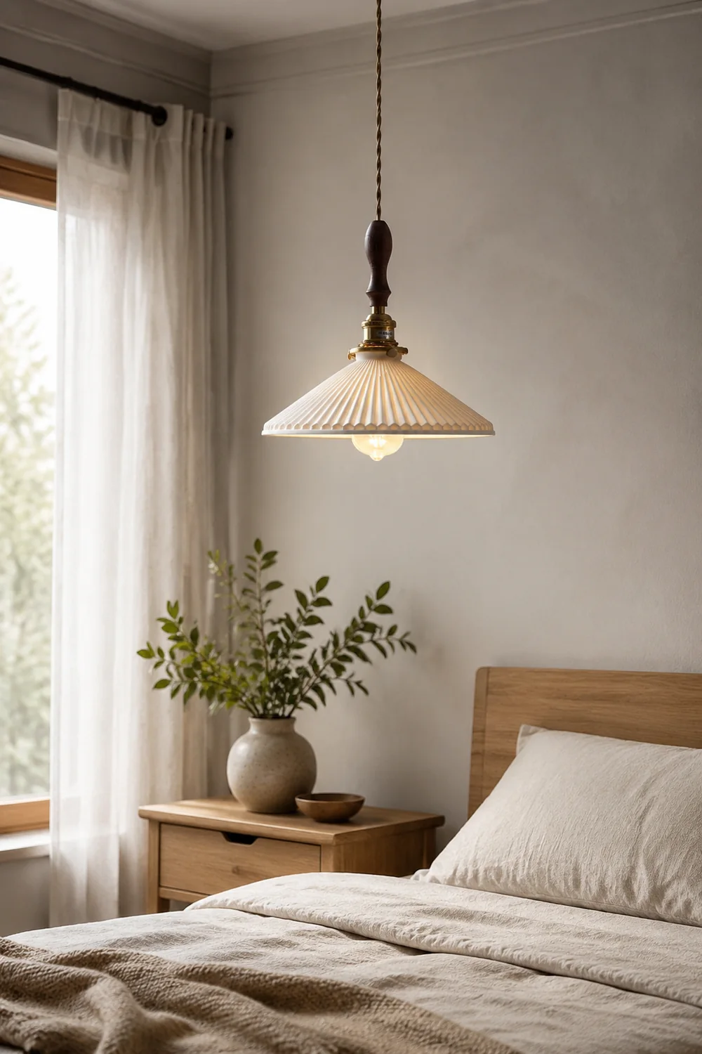 Modern Ceramics Retro Pleated Pendant Light For Living Room - Lumpaz