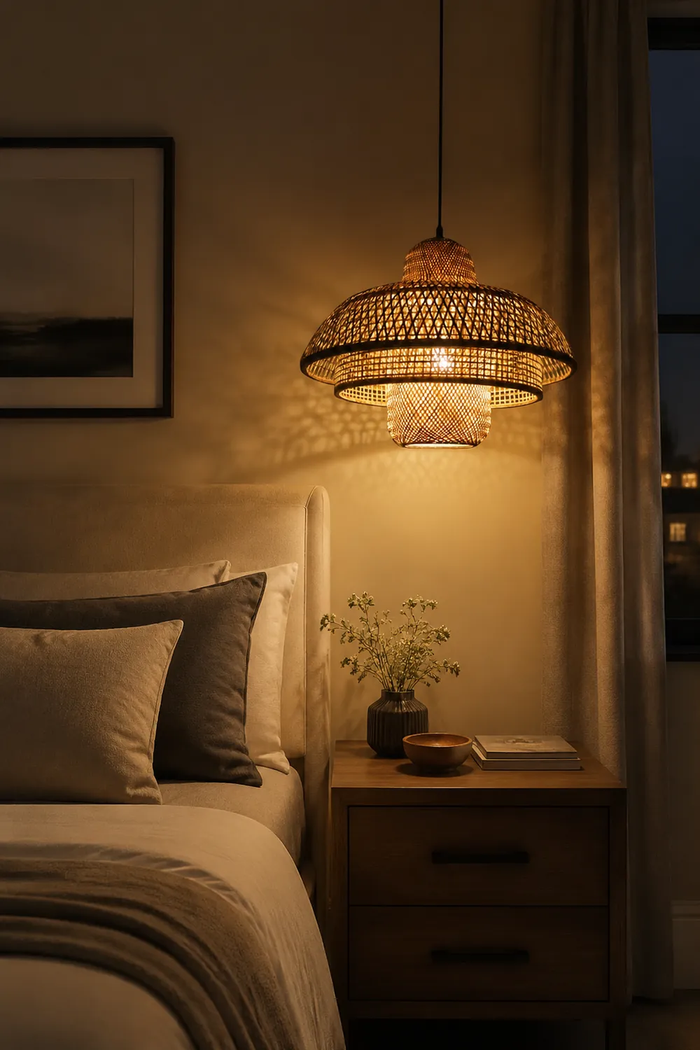 Modern Rattan Dome Latern Pendant Light For Living Room - Lumpaz