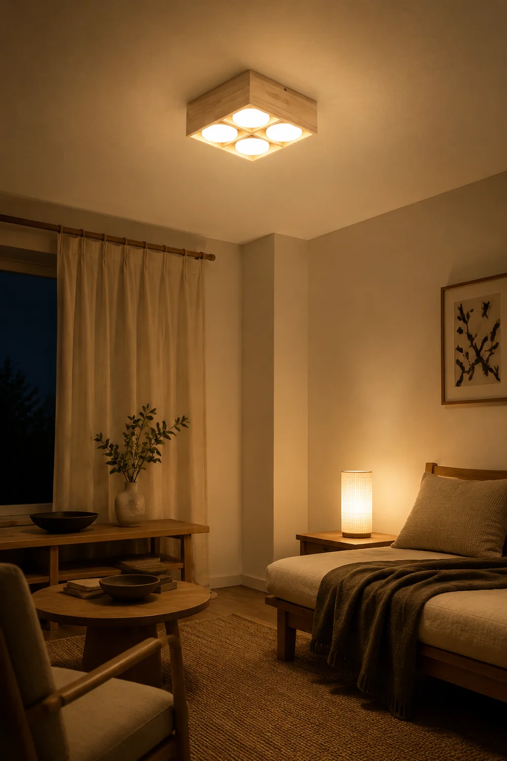 Ozawa Einfache LED Deckenleuchte aus Holz für Wohnzimmer, Schlafzimmer - Lumpaz