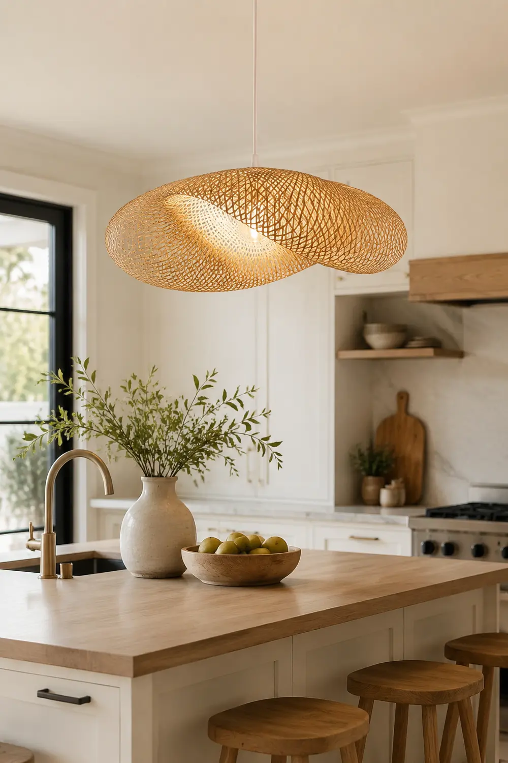 Modern Bamboo Kitchen Island Pendant Light - Lumpaz
