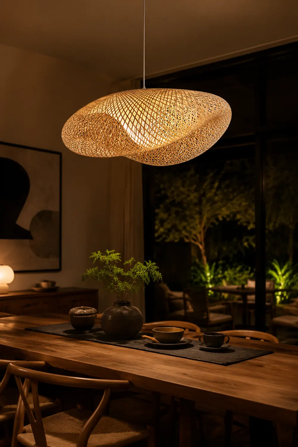 Modern Bamboo Kitchen Island Pendant Light - Lumpaz