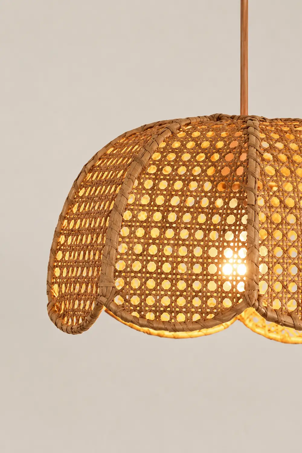 Short Round Rattan Natural Woven Lampshade Pendant Light - Lumpaz