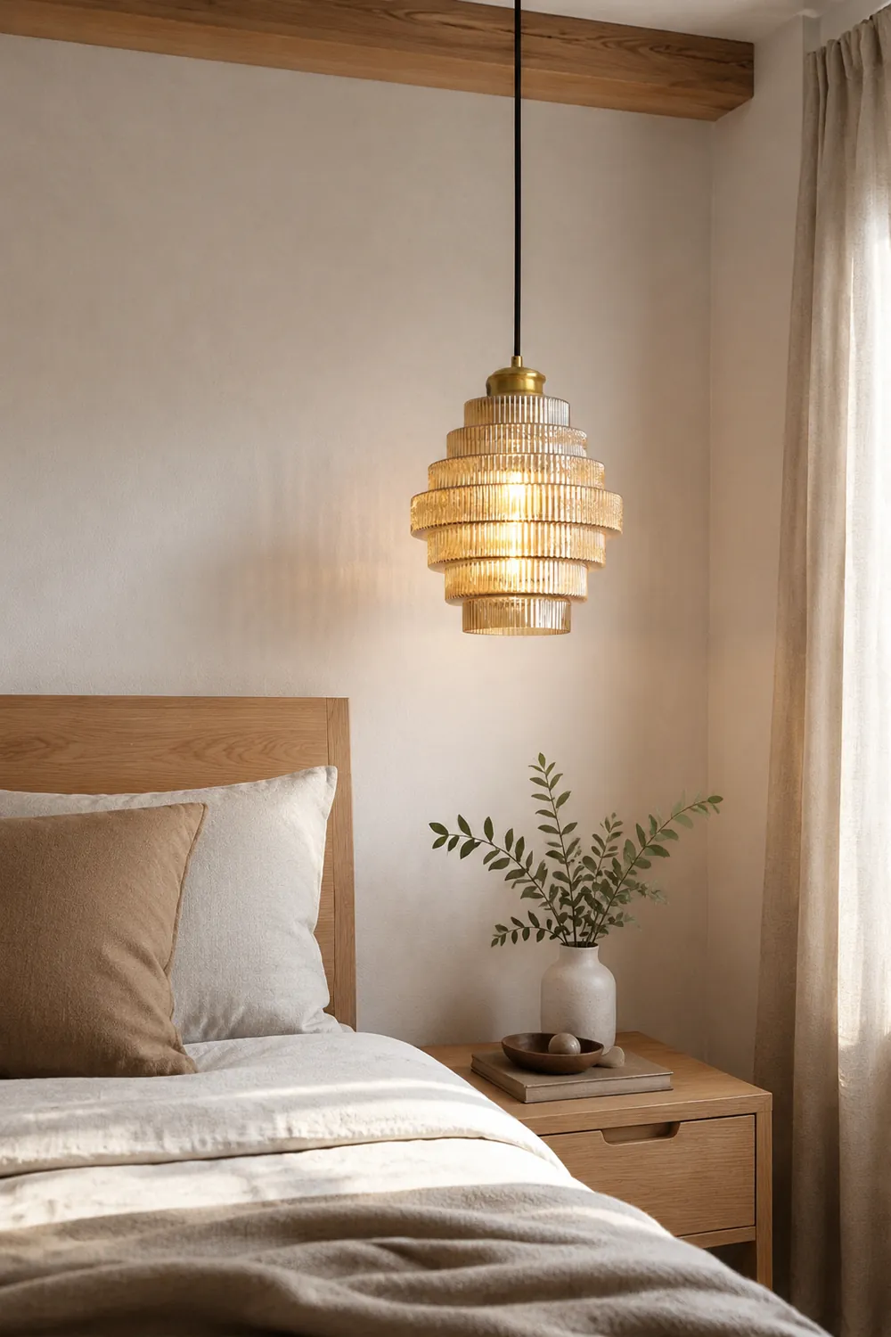 Antique Stripped Glass Brass Pendant Light - Lumpaz