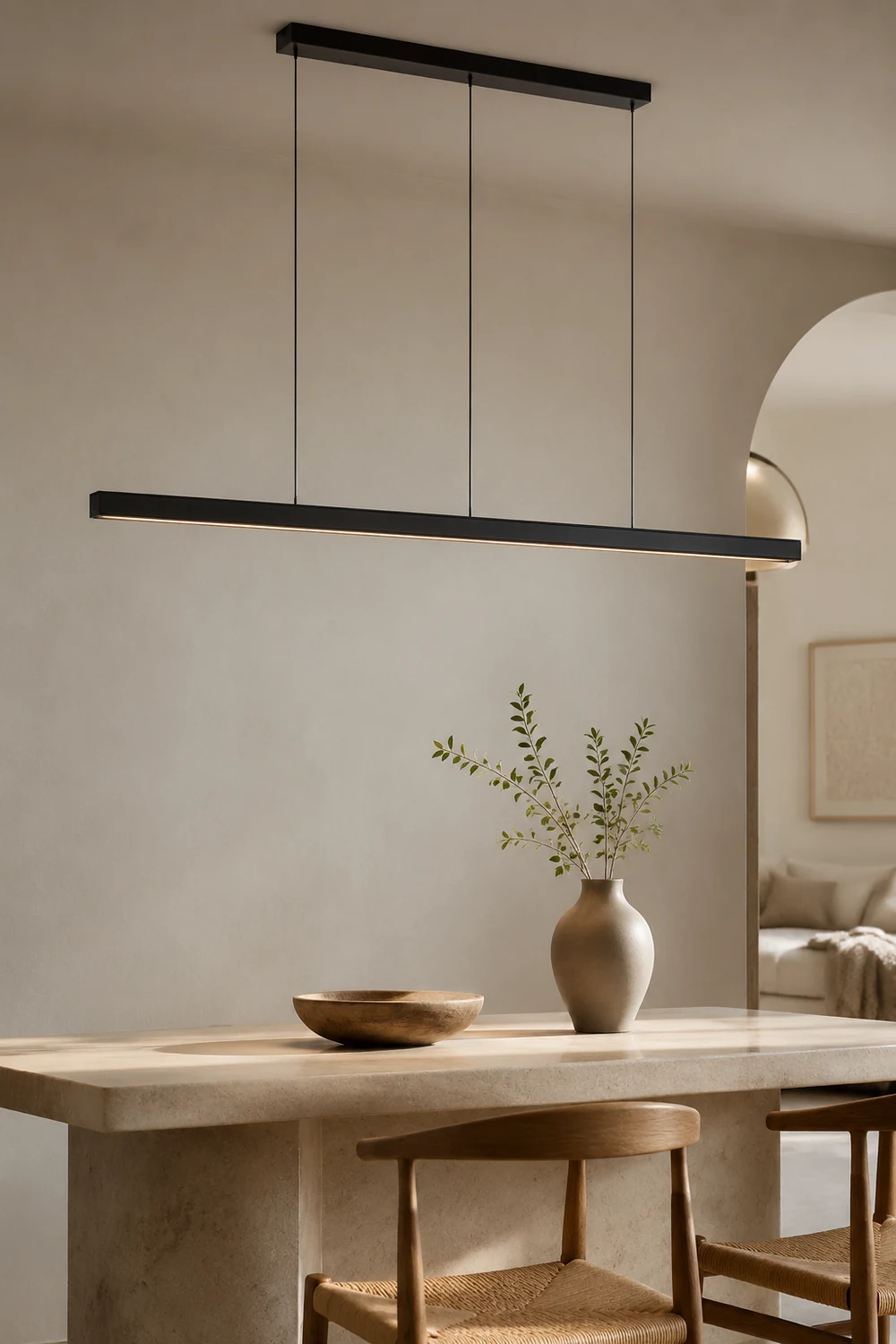 Edge Pendelleuchte Linear dimmbar, Metall&Holz, 60/80/100/120CM Lang - Lumpaz