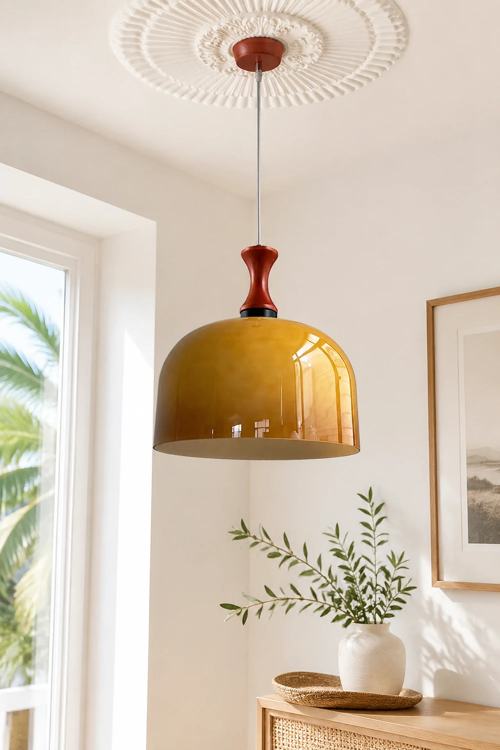 Vintage 1-Light Retro Glass Flat Ball Pendant Fixture - Lumpaz
