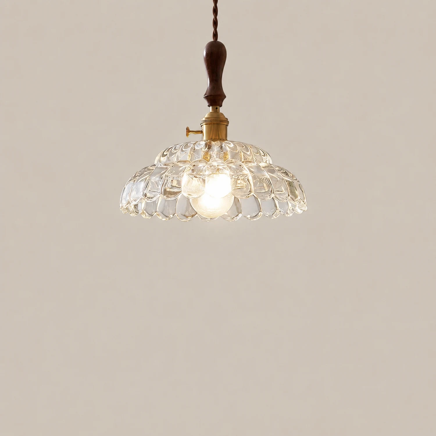 Contemporary Copper Glass Pendant Light with Wooden Handle - Lumpaz