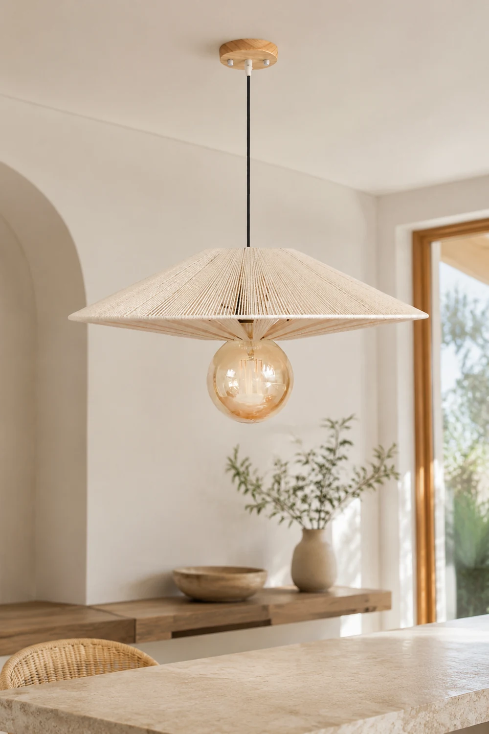 Vintage Hat Shape Rope Handmade Pendant Light For Living Room - Lumpaz