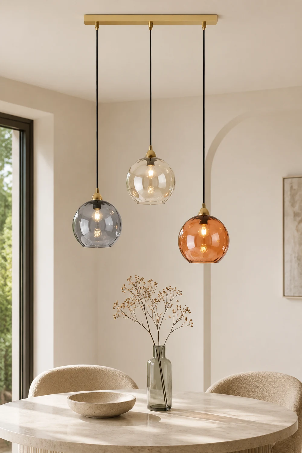 Hailie Pendelleuchte aus buntem Glas, 3 flammig - Lumpaz