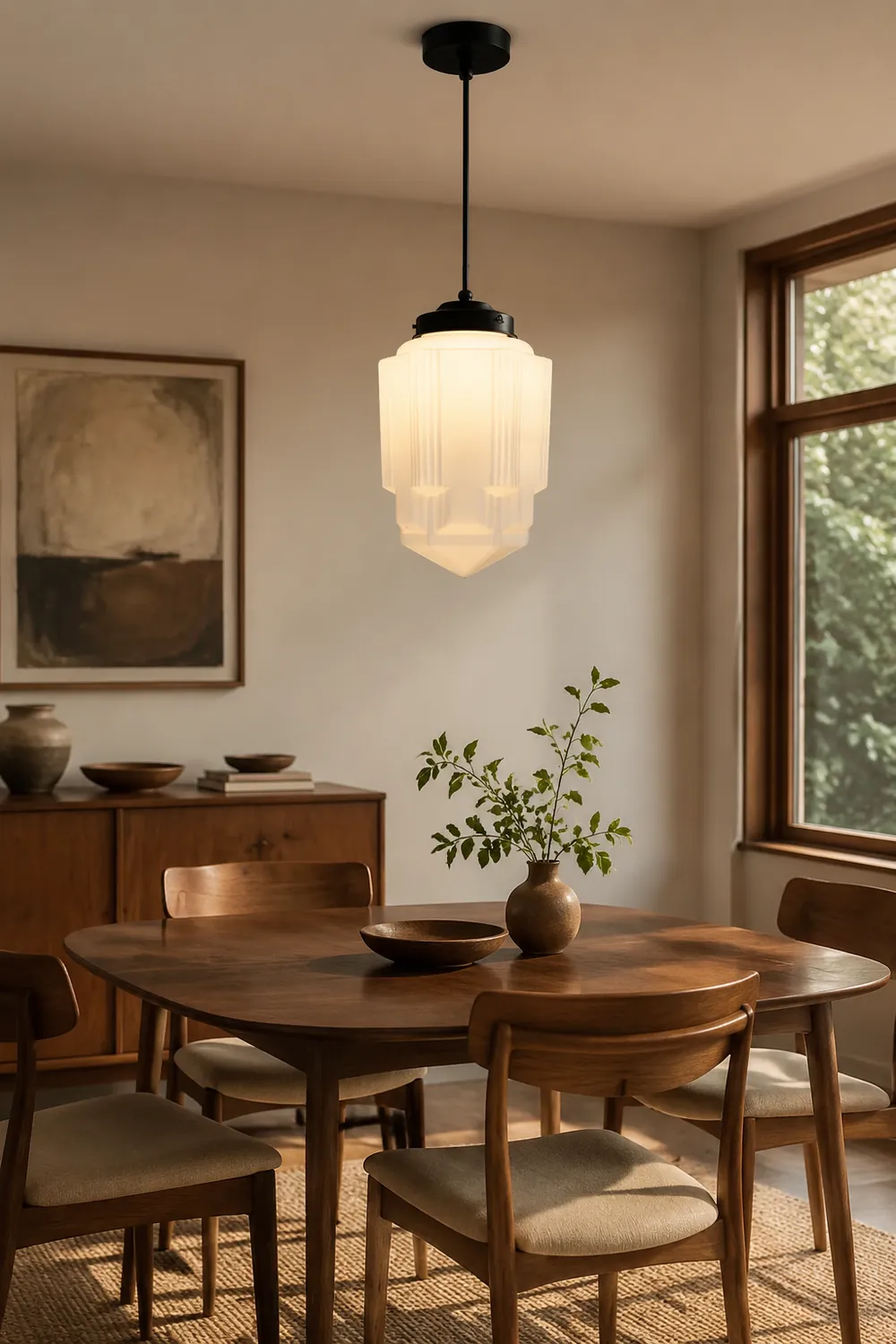 Retro Milk White Glass Geometric Jar Pendant Light - Lumpaz