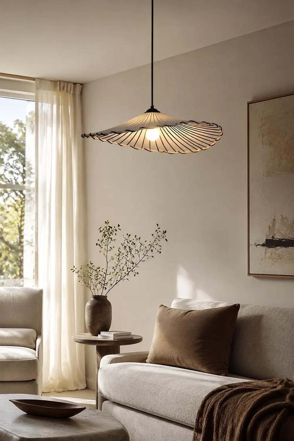 Wabi-Sabi Vintage Lotus Leaf Fabric Pendant Light - Lumpaz