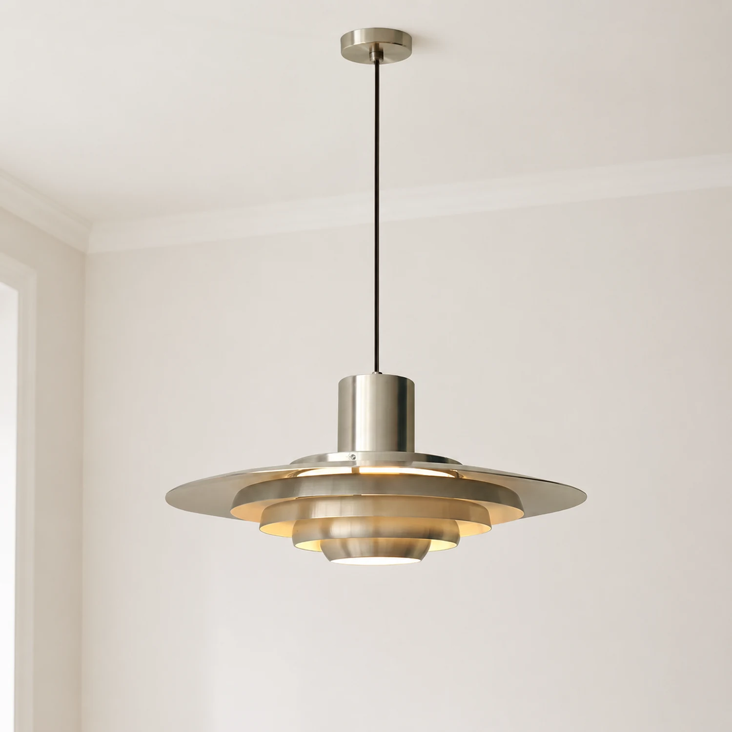 Large Brass Mid Century Modern Hanging Lamp Pendant Light - Lumpaz
