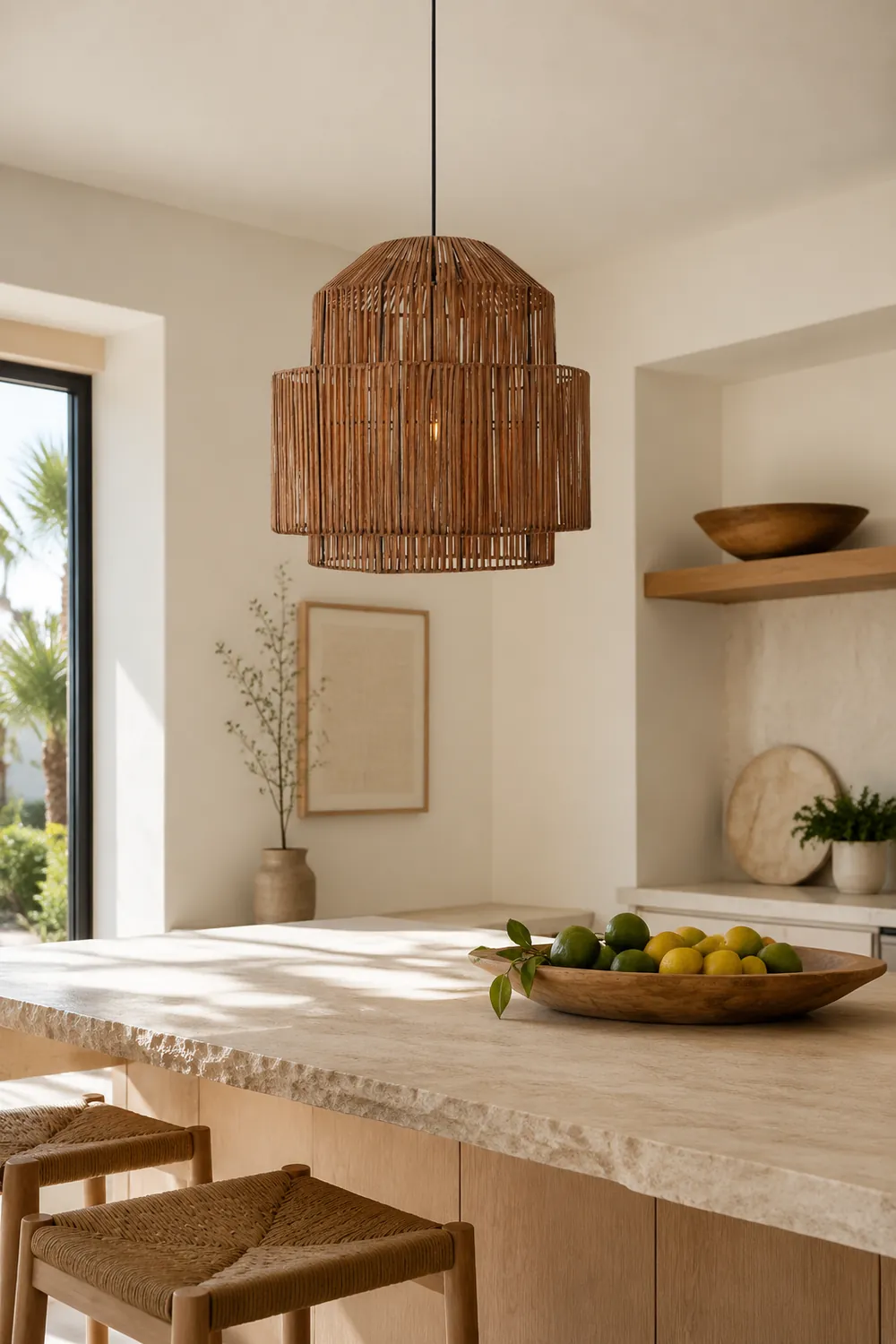 Handwoven Rattan Modern Pendant Lighting For Kitchen Island - Lumpaz