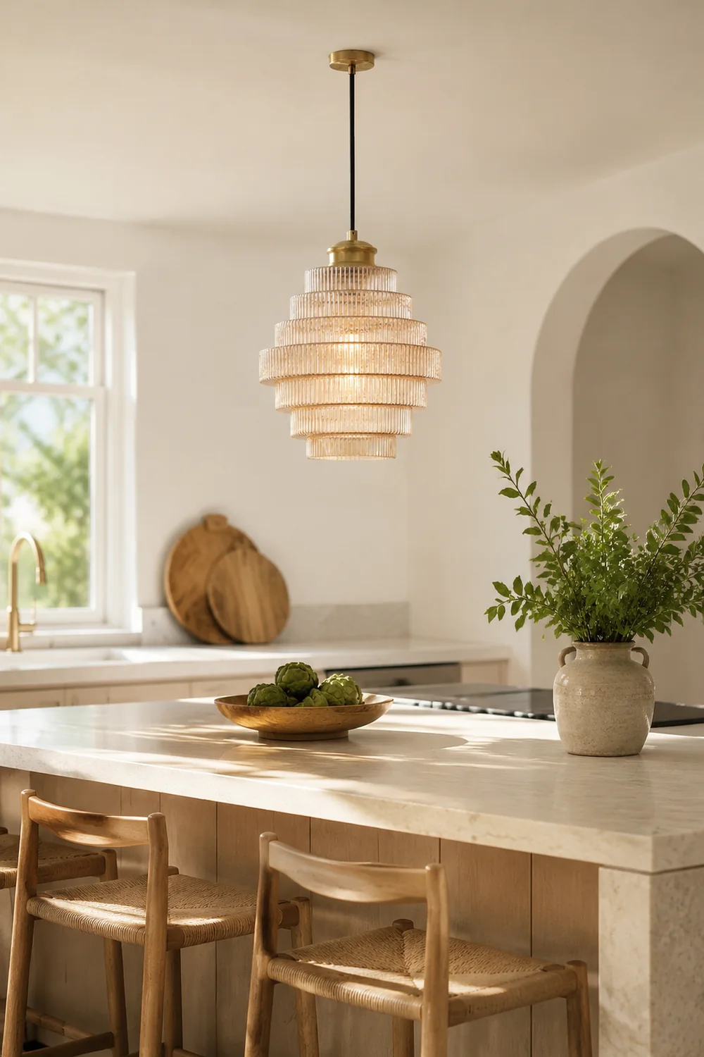 Antique Stripped Glass Brass Pendant Light - Lumpaz