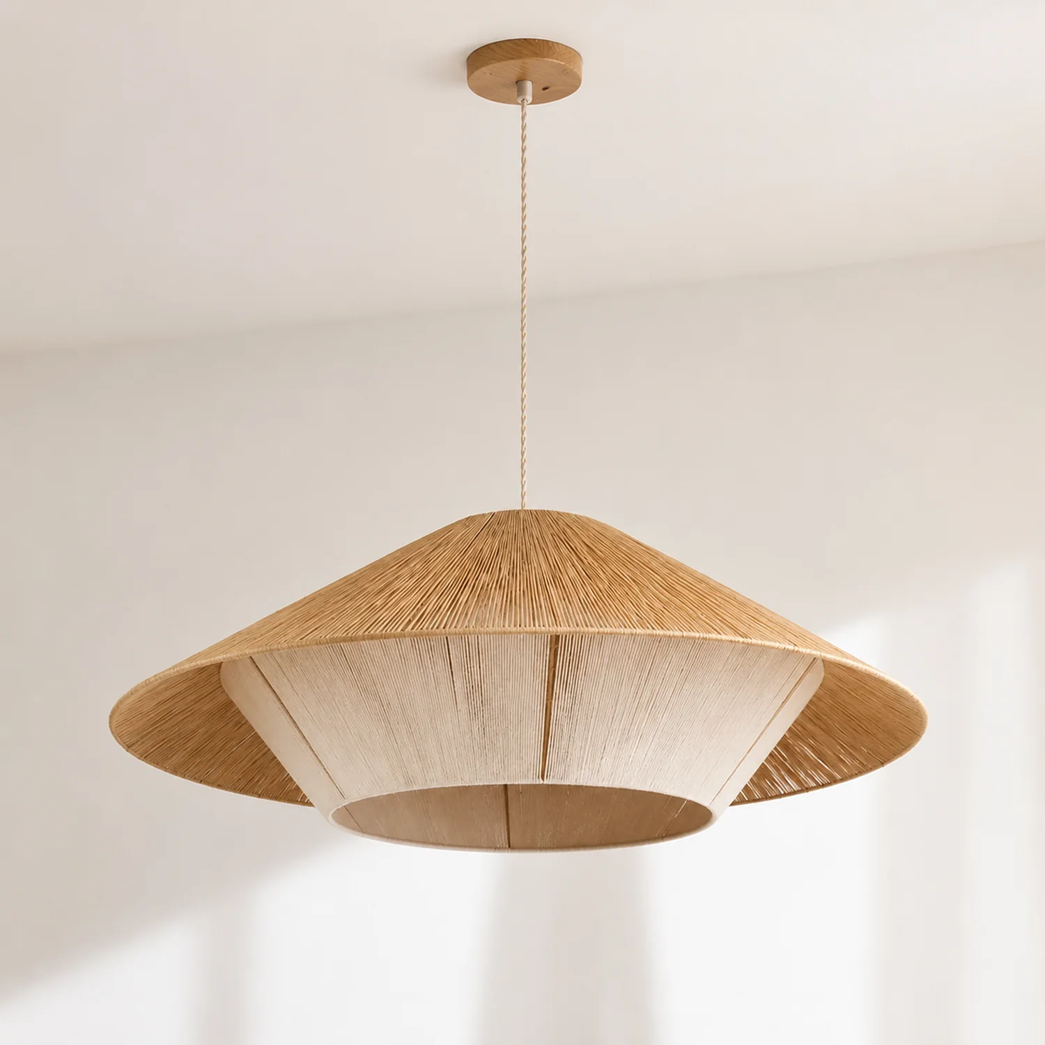 Retro Natural Fabric Hat Boho Pendant Light - Lumpaz