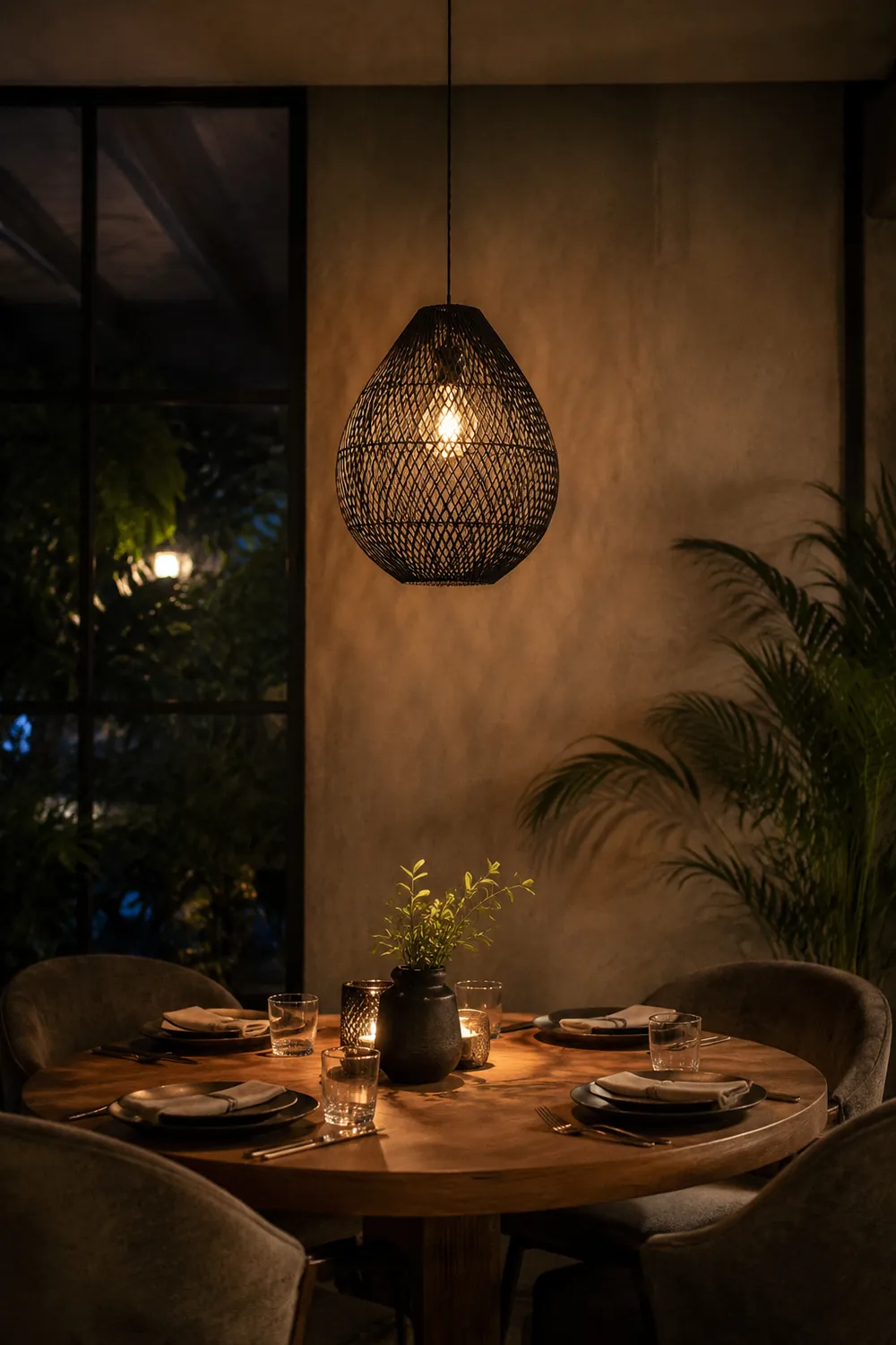 Boho Rattan Handwoven Black Pendant Light - Lumpaz