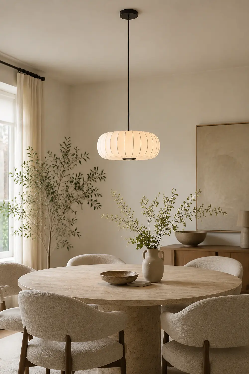 White Fabric Hanging Light Pumpkin Shape Pendant Light - Lumpaz
