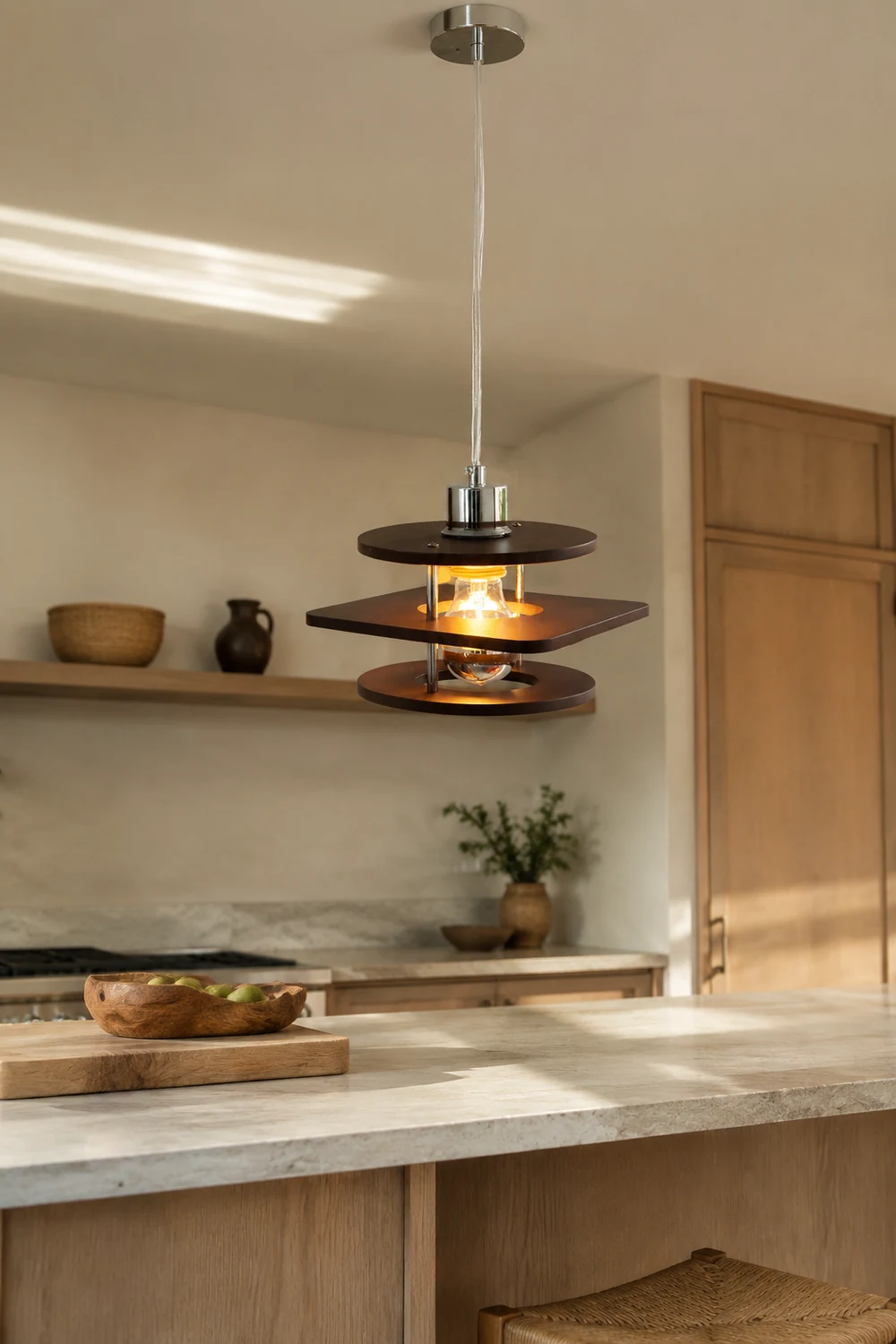 Retro Walnut Indoor Pendant Light For Dining Room - Lumpaz