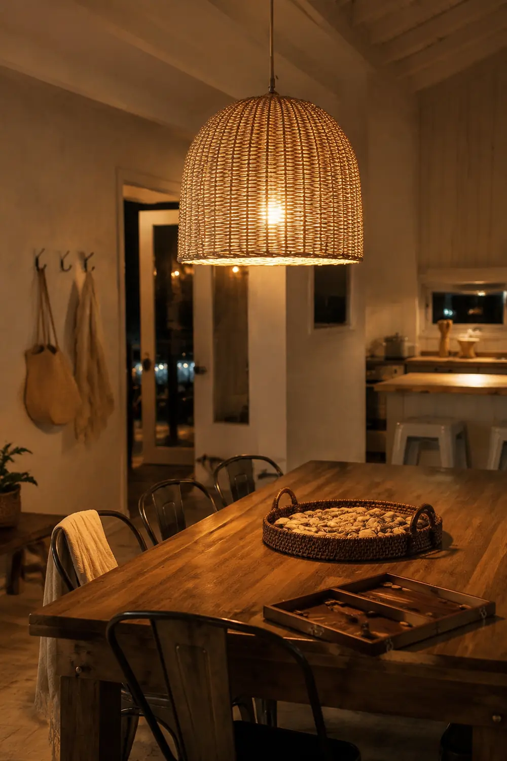 Round Short Bamboo Basket Kitchen Island Pendant Light - Lumpaz