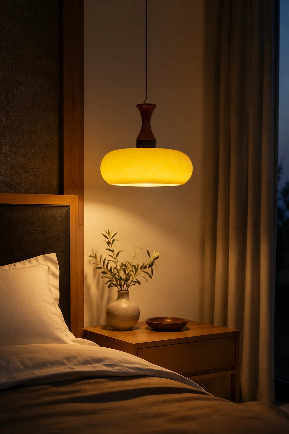 Wooden Yellow Dome Pendant Light for Kitchen Islands - Lumpaz