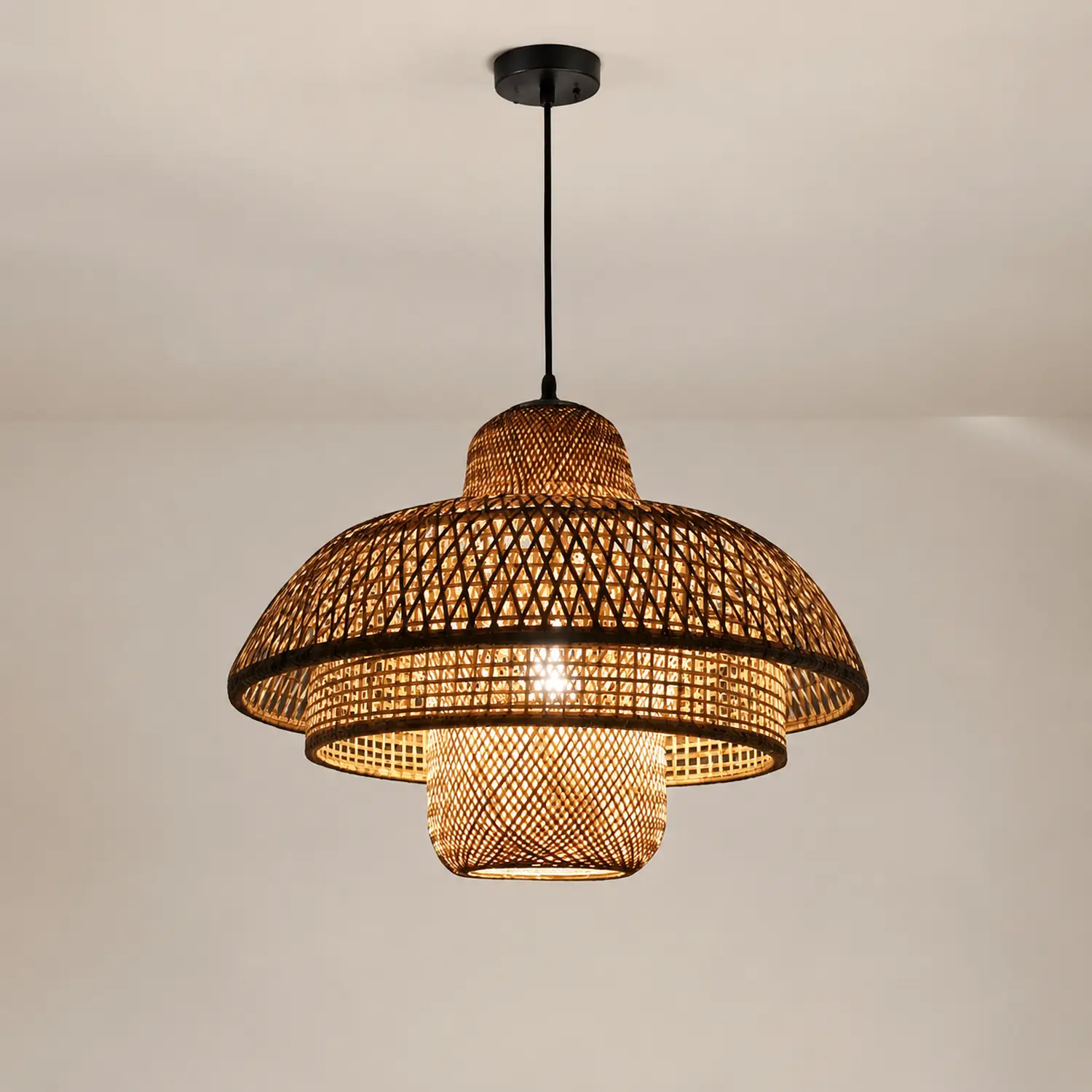Modern Rattan Dome Latern Pendant Light For Living Room - Lumpaz