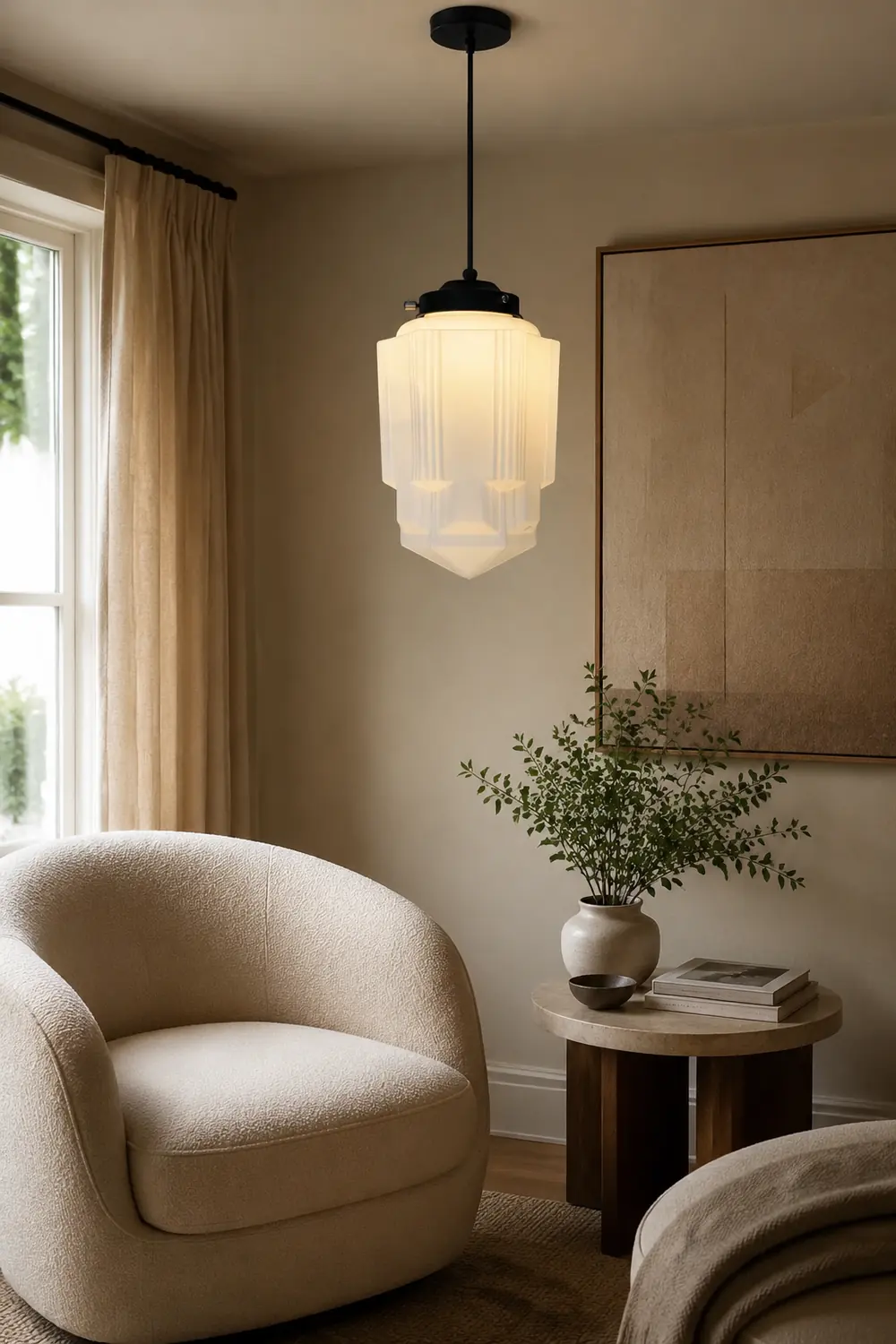 Retro Milk White Glass Geometric Jar Pendant Light - Lumpaz