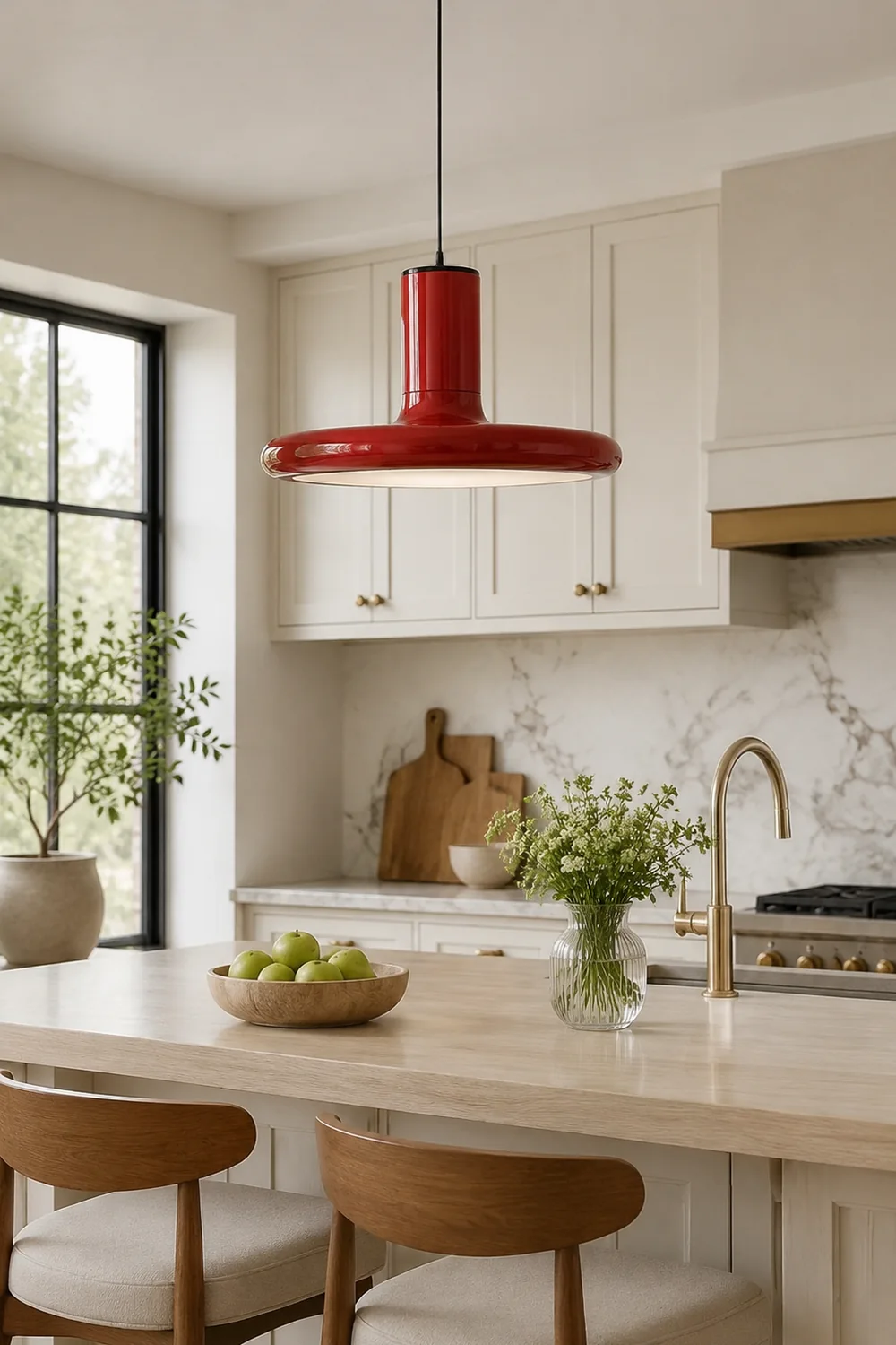 Modern Simple Red Metal Saucer Pendant Light - Lumpaz