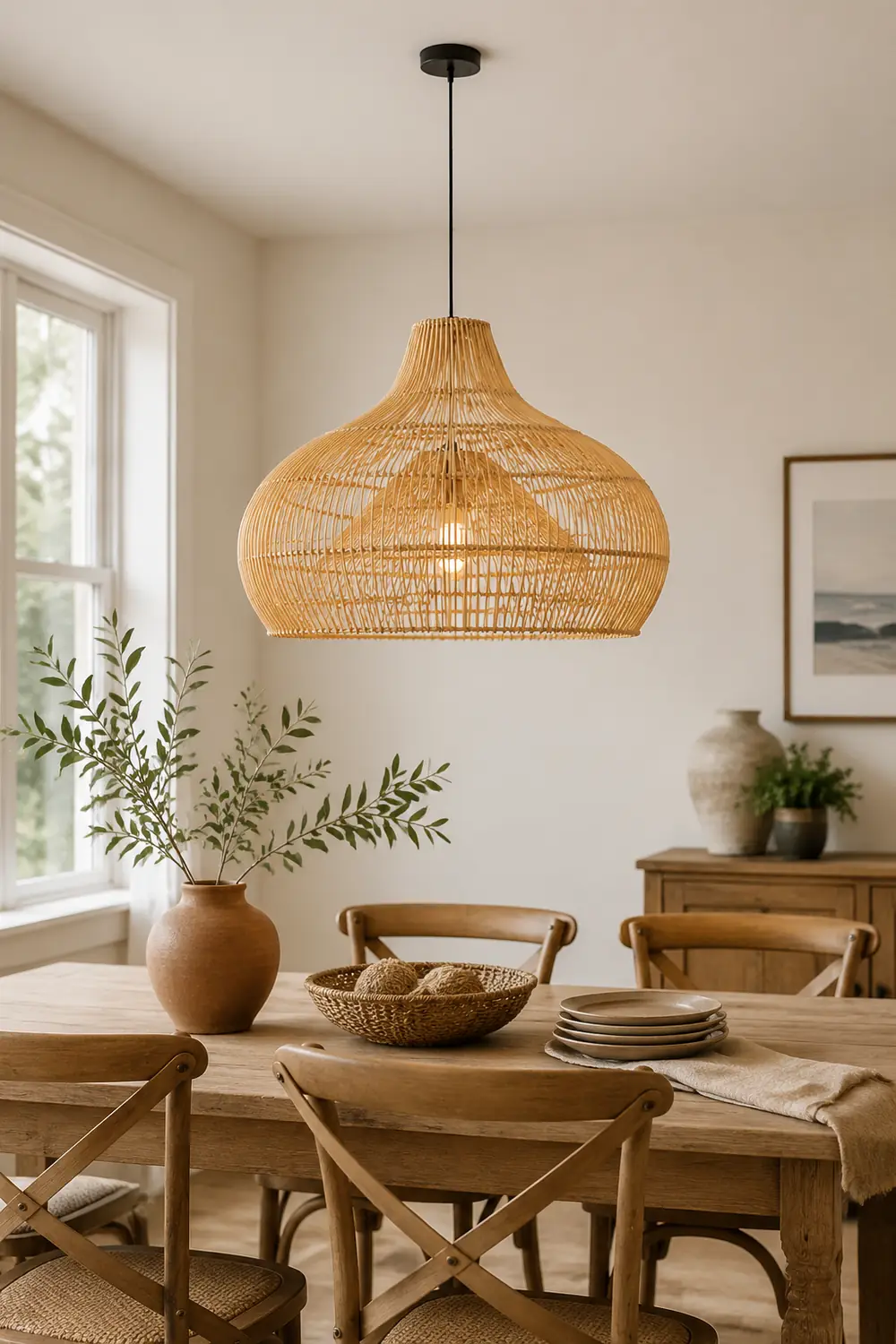 Boho Wicker Lamp Shades Handwoven Kitchen Island Pendant Light - Lumpaz