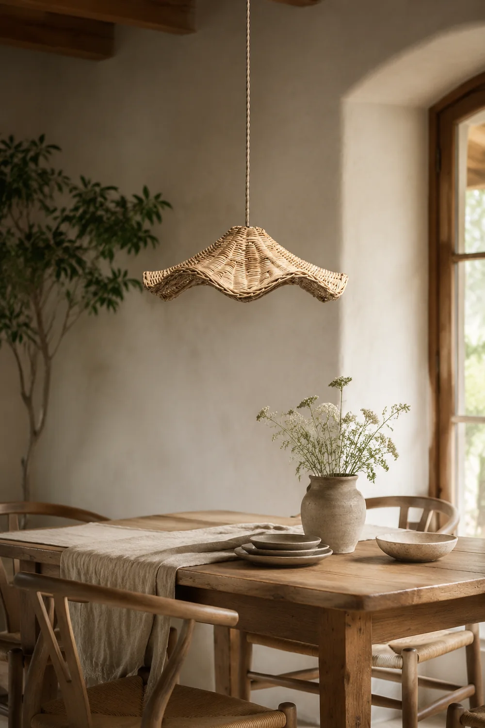 Boho Wicker Rattan Farmouse Pendant Light - Lumpaz