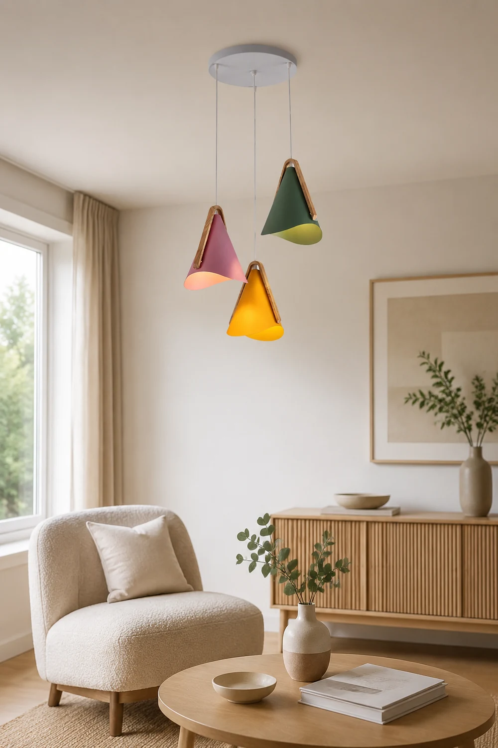 Morandi Cluster-Pendelleuchte 5 Farben, Holz&Metall - Lumpaz