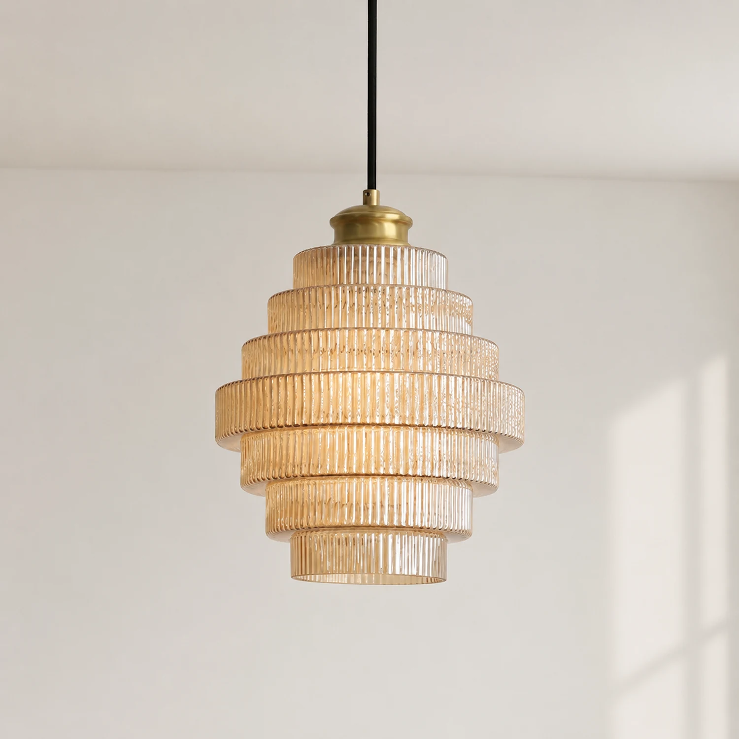 Antique Stripped Glass Brass Pendant Light - Lumpaz