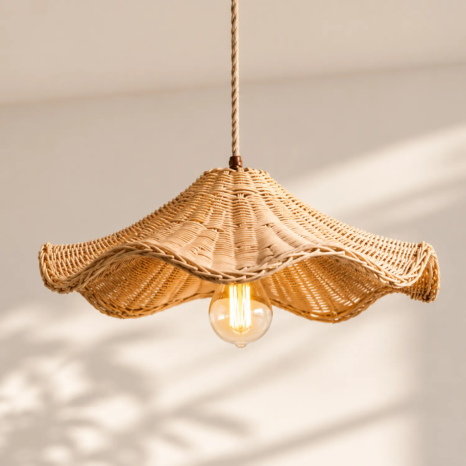 Boho Wicker Rattan Farmouse Pendant Light - Lumpaz